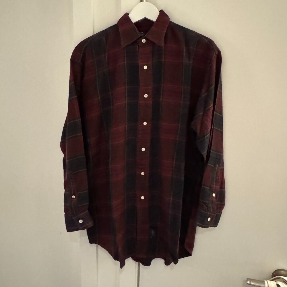 VINTAGE 90S POLO RALPH LAUREN FLANNEL COTTON SHIRT MADE IN CANADA SIZE MEDIUM